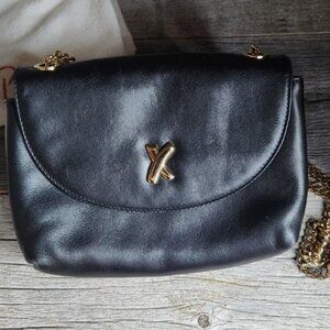 Vintage By Paloma Picasso Black Leather Crossbody Purse Bag Golden Chain EUC